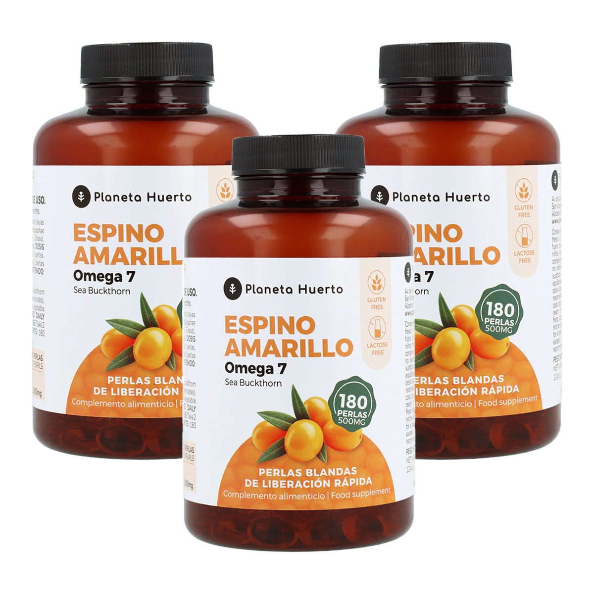 Pack 3x Omega 7 Espino Amarillo Planeta Huerto 180 Perlas