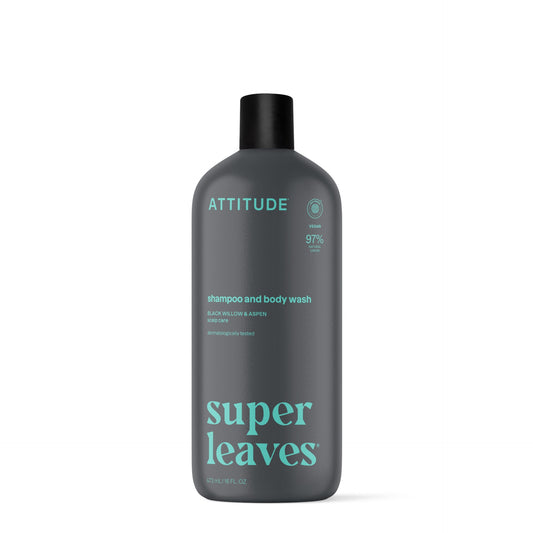 Champú y gel de baño 2 en 1 para cuero cabelludo sauce negro y álamo Super Leaves
