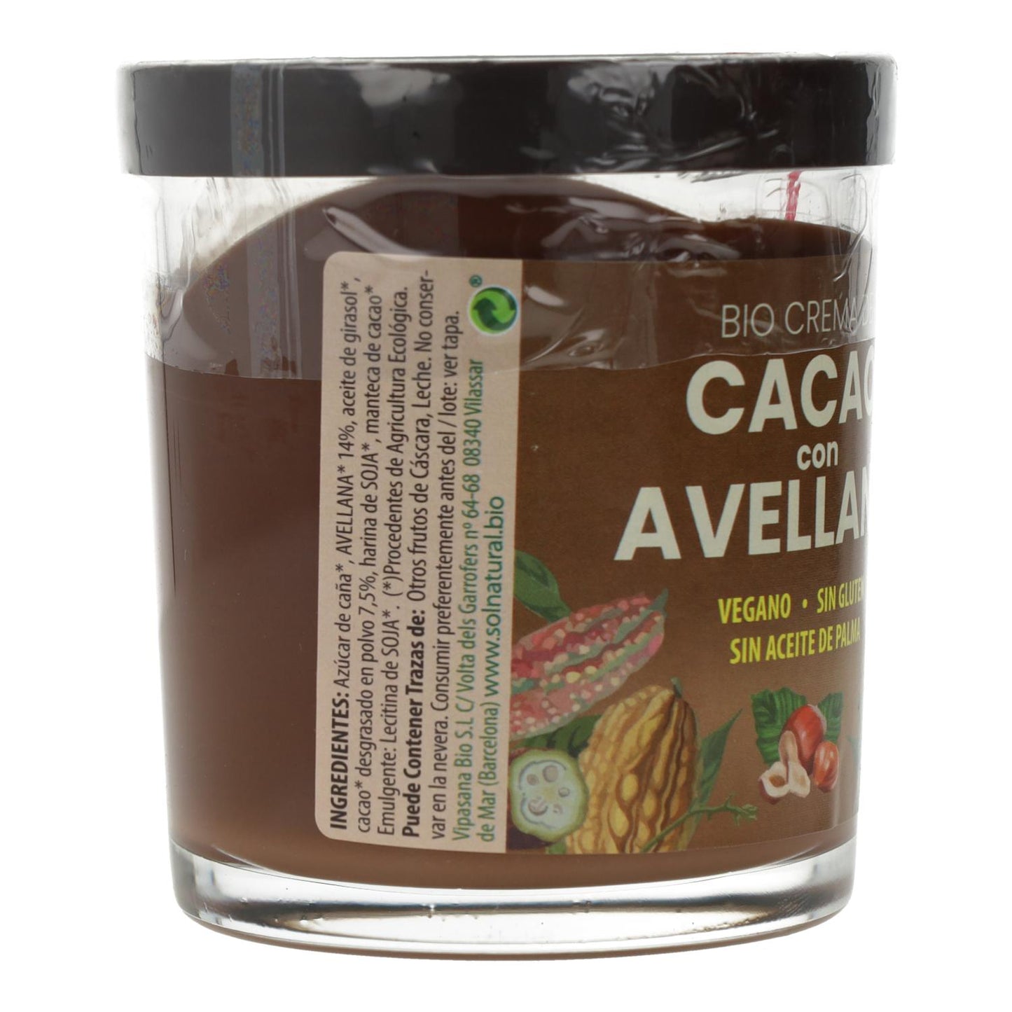 Crema Vegana de Cacao con Avellanas Bio Sol Natural 200 g