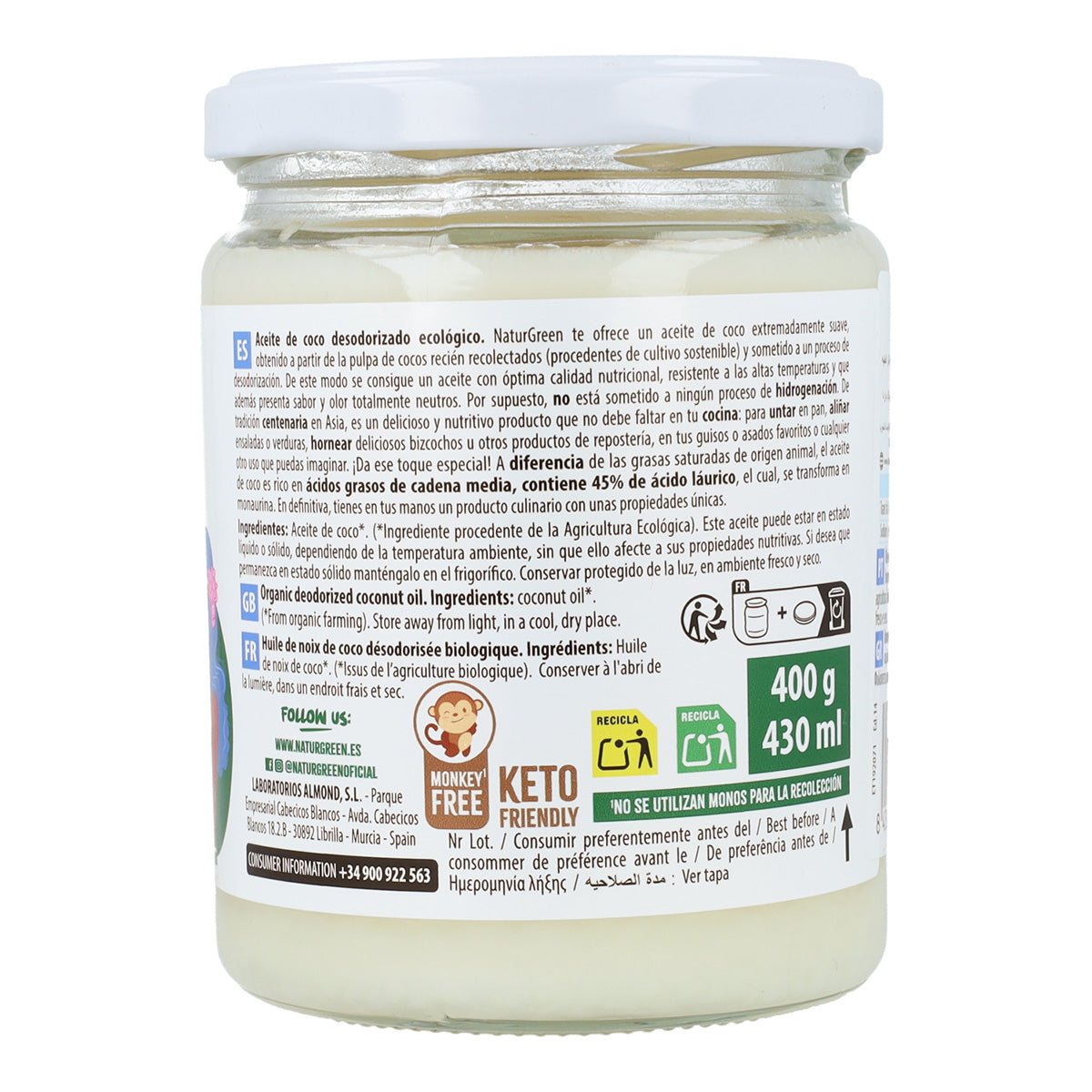 Aceite de coco cuisine Naturgreen 430 ml
