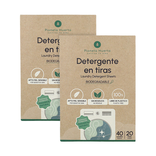 Pack 2x Eco-Tiras detergente y suavizante Planeta Huerto 80 lavados