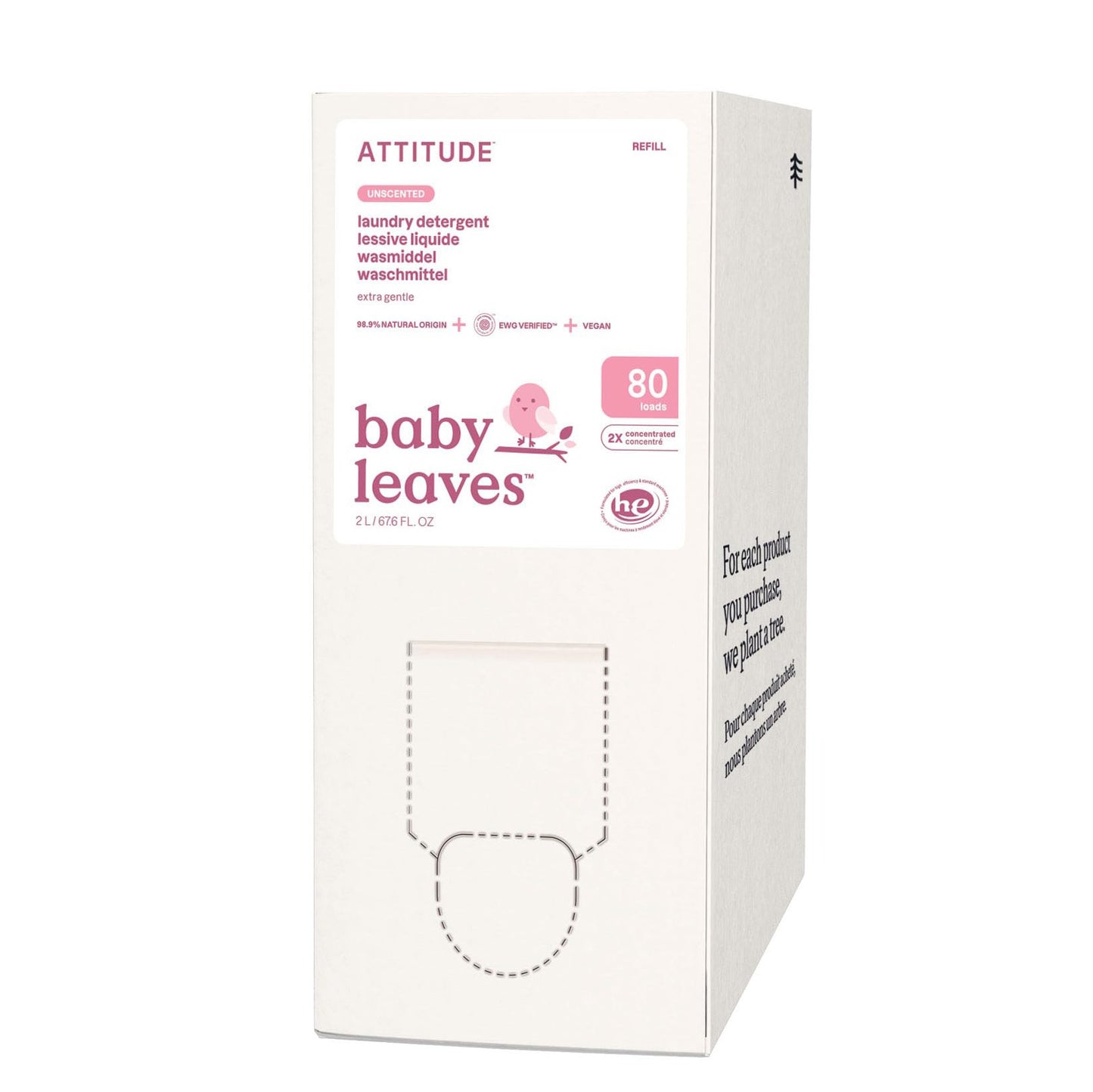 Detergente para ropa Baby Leaves sin perfume Attitude 80 lavados