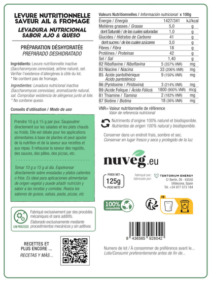 Levadura nutricional sabor ajo y queso Nuveg 125 g