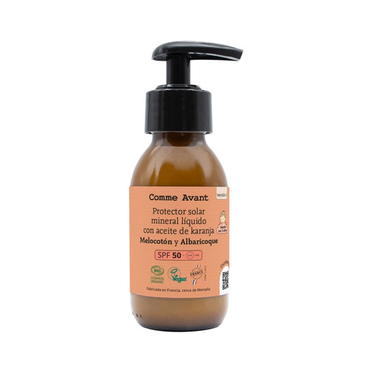 Protector solar mineral líquido PSF50 con aceite de karanja Melocotón y Albaricoque Comme Avant 105 ml