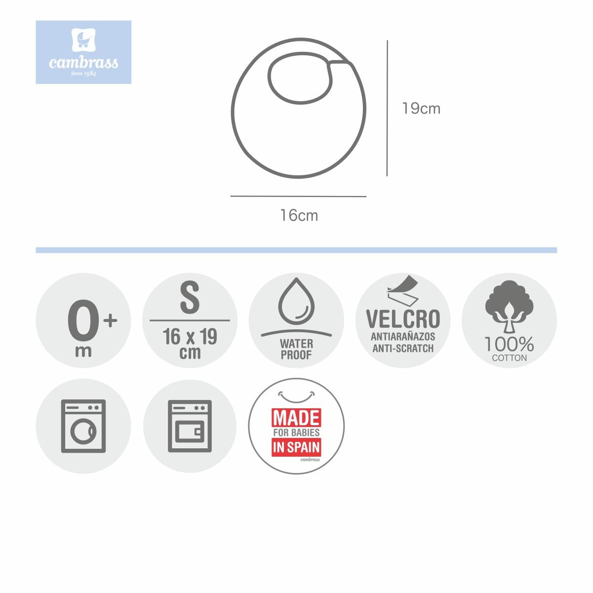 Babero redondo con velcro Pío pío de Cambrass Color gis