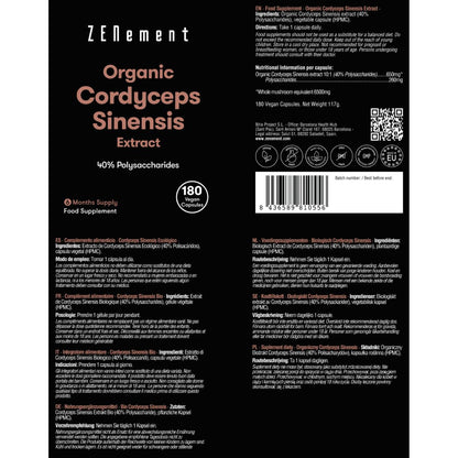 Extracto de Cordyceps Sinensis ECO 40% Polisacáridos Zenement, 180 comprimidos