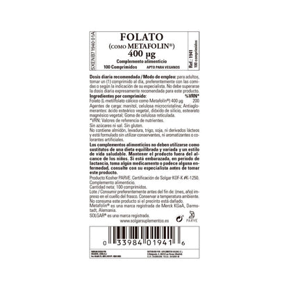 Folato (Metafolin), 100 comprimidos (400g)