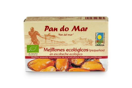 Mejillones ecológicos en escabeche ecológico (20/25 ud) en Lata Pan do Mar 115g
