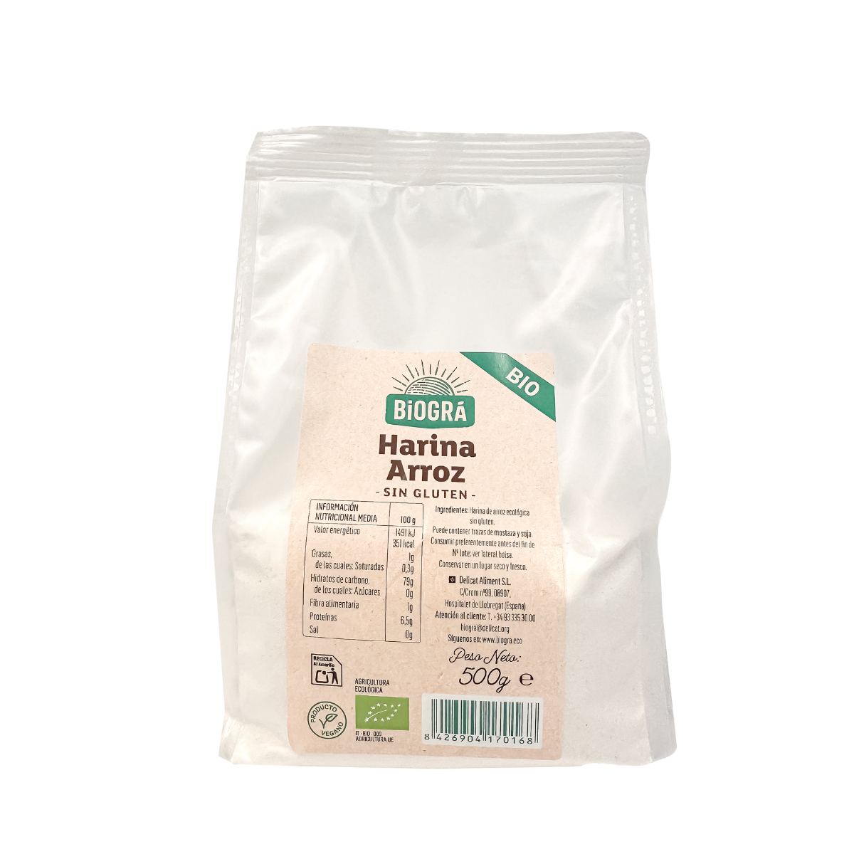 Harina de Arroz Bio Sin gluten Biográ 500g