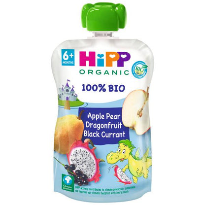 Pack 6 uds Pouches Dragón (Manzana, Pera, Fruta Dragón y Grosella) Bio HiPP