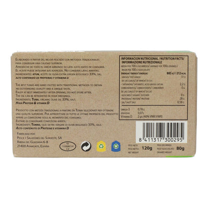 Filetes de atún en aceite de oliva virgen extra ecológico 120 g Peasur