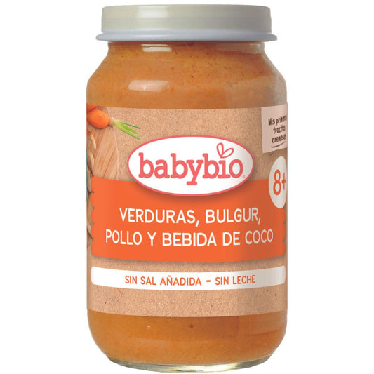 Potito trocitos de verduras, bulgur, pollo y bebida de coco Babybio 200 g