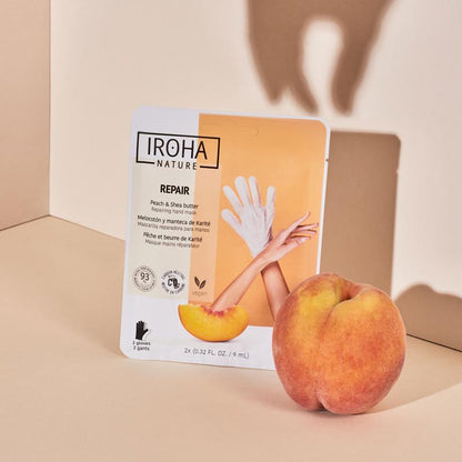 Guantes Mascarilla reparadores  Melocotón y Manteca de Karité Iroha Nature 2 x 9ml
