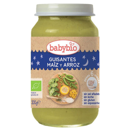Tarrito Buenas Noches Guisantes, Maiz y Arroz Babybio 200 g
