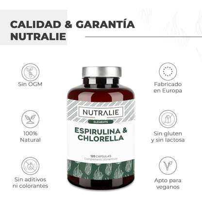 Nutralie Espirulina & Chlorella 1800mg energía y fuerza 180 cápsulas
