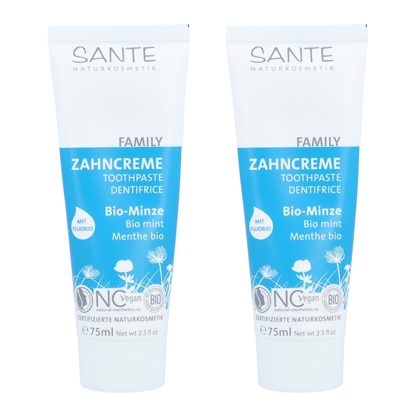 Pack x2 Dentífrico de menta con flúor Sante 75 ml